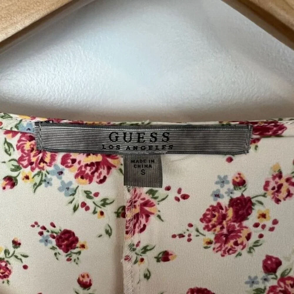 Guess Women's Small White Pink Floral Lace Detail Button Down Shirt Top Romantic - Picture 4 of 12